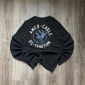 American Eagle Outfitters Men's Black and Navy Tshirt